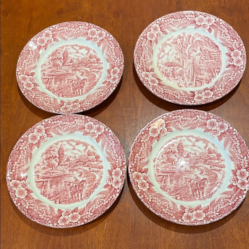 Broadhurst Ironstone Vintage Red and White Dessert or salad Plates